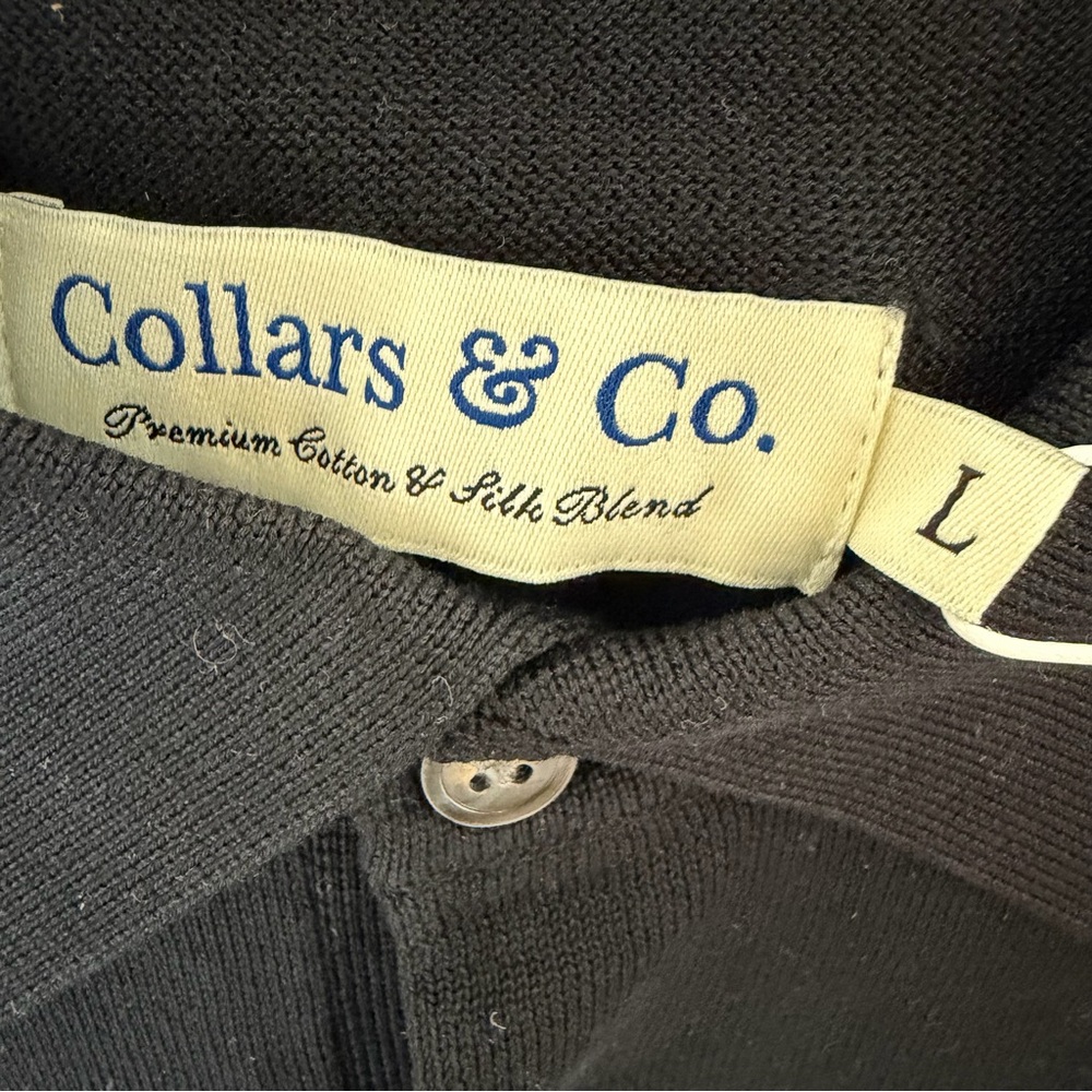 NEW Collars & Co Black Clemson Maranello Cotton Silk 3 Button Polo Sweater Large - Picture 4 of 7